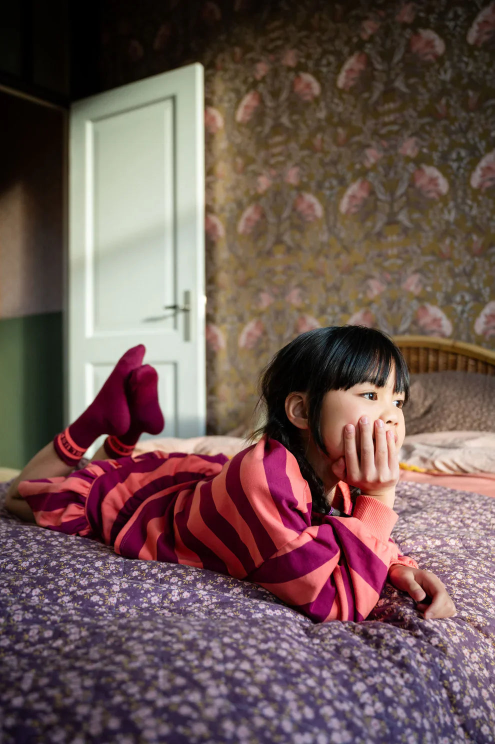 Ruffle Skirt Stripe Peach/Beaujolais