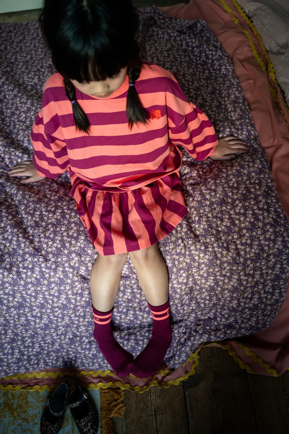 Ruffle Skirt Stripe Peach/Beaujolais